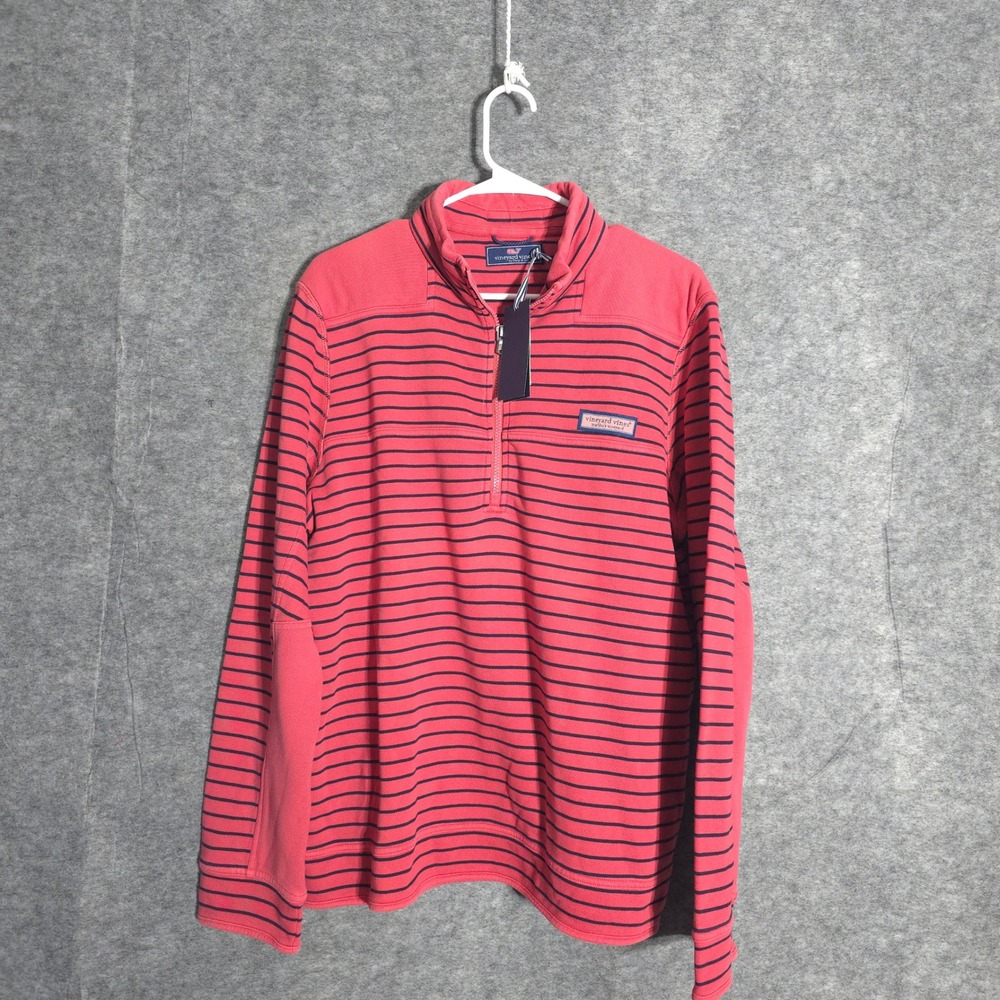 Vineyard Vines Woodhouse Shep Shirt Mens Medium Mariner Pink Striped Quarter Zip
